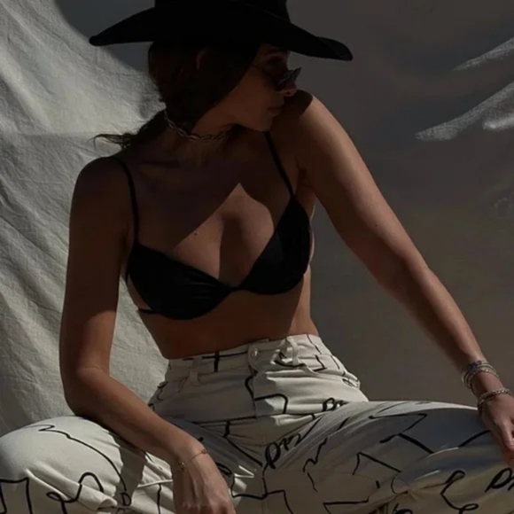 WeWoreWhat Ruched Underwire Bikini Top High Leg Tie Side Bottoms Black - Picture 7 of 12